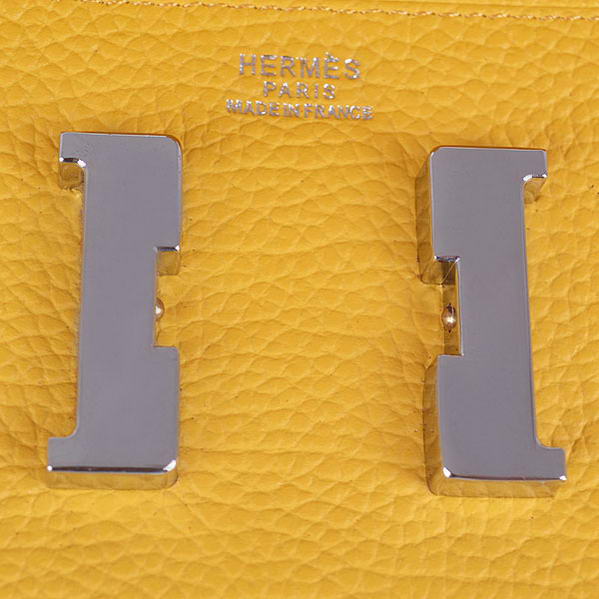 Cheap Fake Hermes Constance Long Wallets Yellow Calfskin Leather Silver